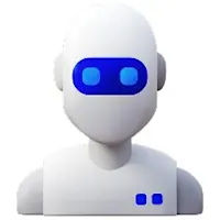 Robot head with blue eyes representing AI system support