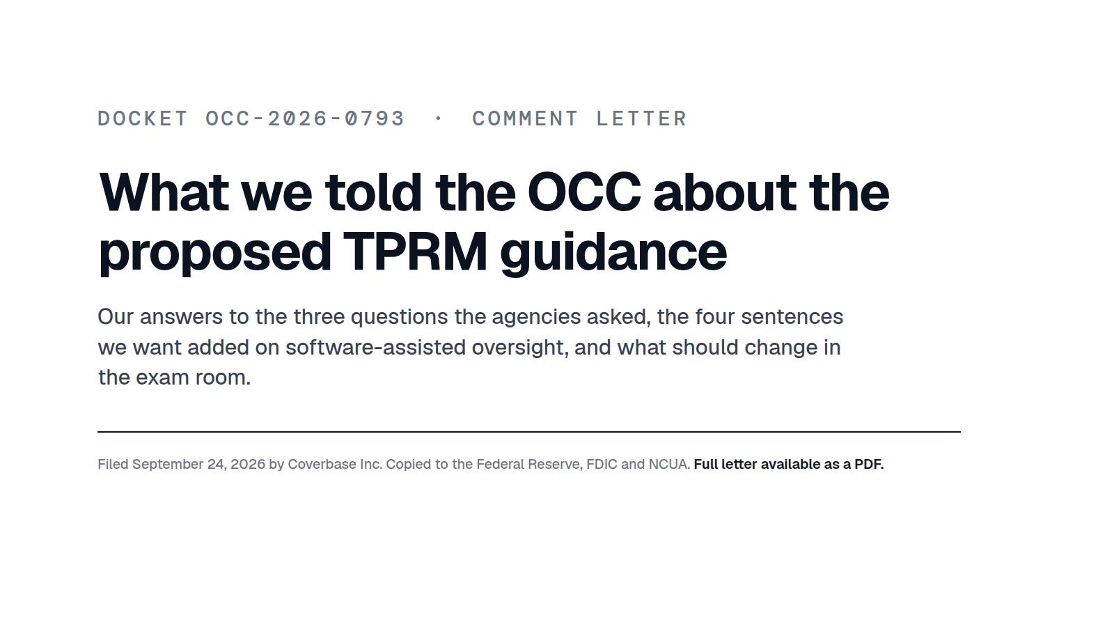 What we told the OCC